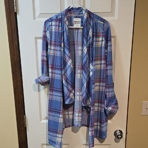 Blue Plaid Open Cardigan 1x